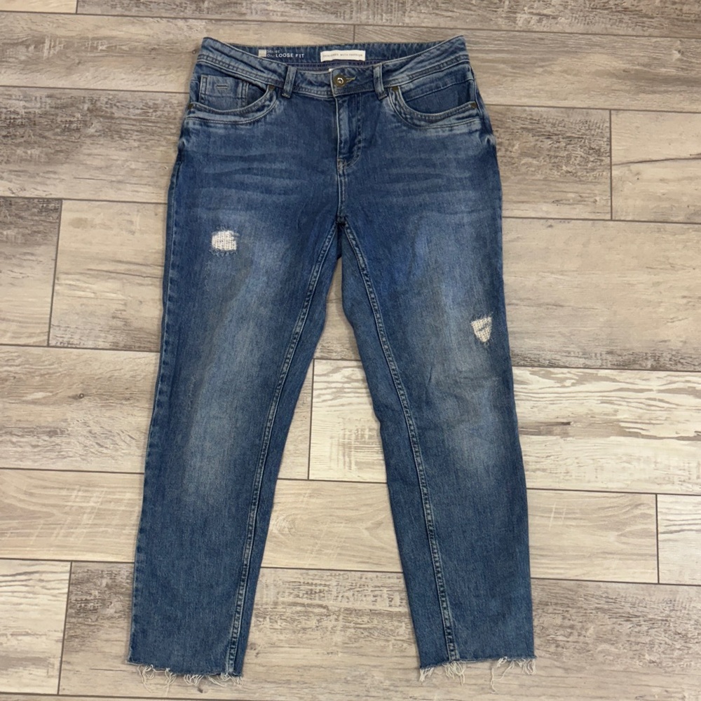 Classic Blue Distressed Ankle Jeans